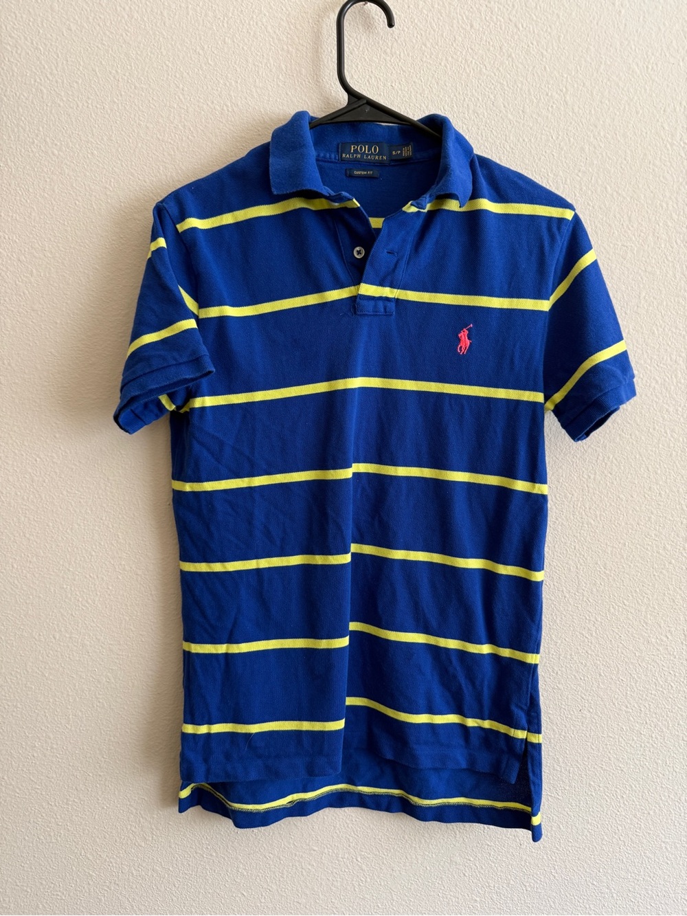Polo by Ralph Lauren Royal Blue Polo with Neon Yellow Stripes and Pink Pony